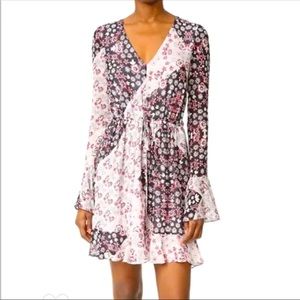 Rebecca Minkoff Long Bell Sleeve June A-line Dress Patchwork Motif Waist Tie